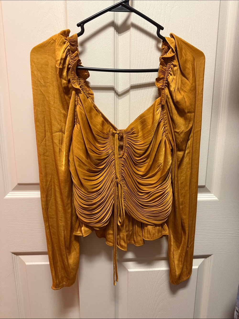 House of Harlow 1960 Mustard Ruched Long-Sleeve Top